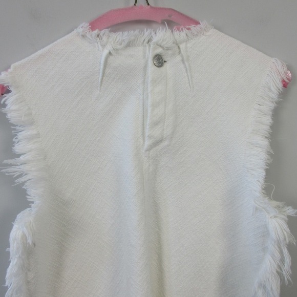 T Alexander Wang Fringe Sleeveless Top Women 2 White Burlap Cotton Textured 180 - Picture 7 of 10